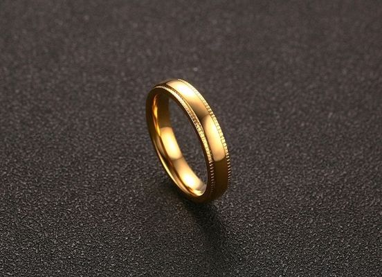 Women Men Gold Wedding Stainless Steel Rings 4mm High Polish Plain Gear Wheel Step Edges