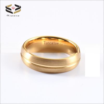 Jewelry Type Rings 18K Gold Plated 6mm Tungsten Wedding Band Ring Grooved Classic Unisex Engagement Gift Men Women