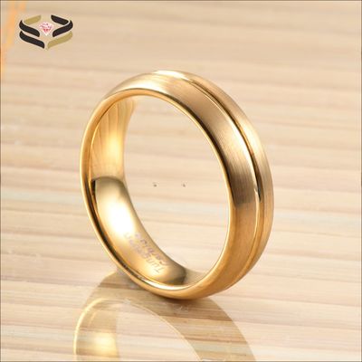 Jewelry Type Rings 18K Gold Plated 6mm Tungsten Wedding Band Ring Grooved Classic Unisex Engagement Gift Men Women