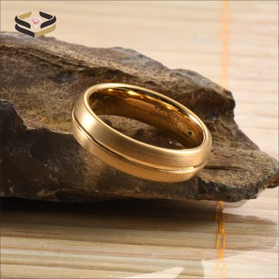 Jewelry Type Rings 18K Gold Plated 6mm Tungsten Wedding Band Ring Grooved Classic Unisex Engagement Gift Men Women