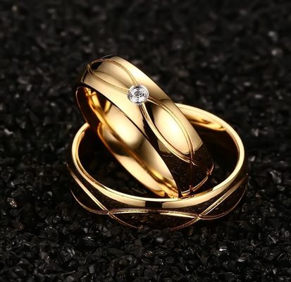 Channel Setting Stainless Steel Promise Rings Gold Filled White CZ For Couples Wedding Engagement