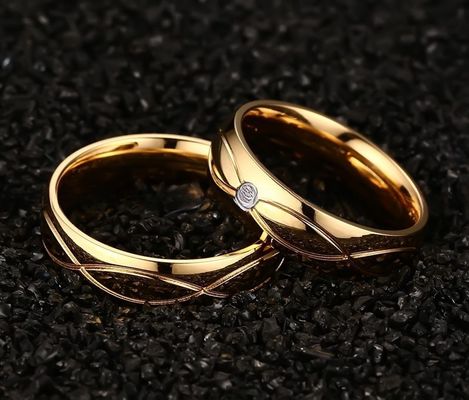 Channel Setting Stainless Steel Promise Rings Gold Filled White CZ For Couples Wedding Engagement