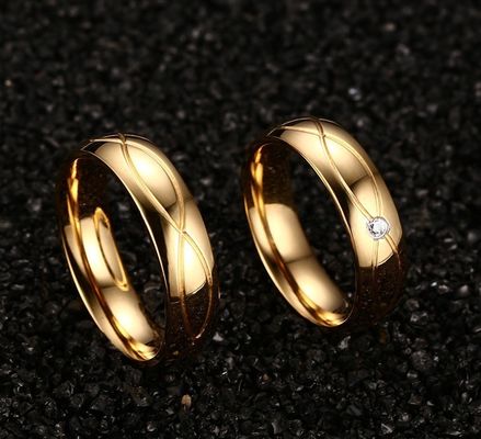 Channel Setting Stainless Steel Promise Rings Gold Filled White CZ For Couples Wedding Engagement