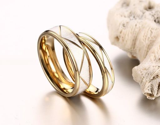 Wedding Stainless Steel Gold Couples Promise Rings 6mm Men And 4mm Women Third Party Appraisal
