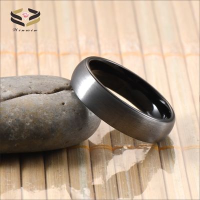 6mm Two Tone Silver Black Plate Domed Brushed Tungsten Carbide Wedding Rings for Men Women Comfort Fit Stylish and Durable