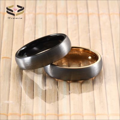 6mm Two Tone Silver Black Plate Domed Brushed Tungsten Carbide Wedding Rings for Men Women Comfort Fit Stylish and Durable