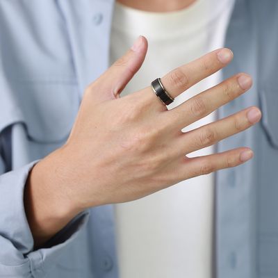 Black Rainbow Stainless Steel Worry Stress Relieve Ring Band Set With Channel Setting