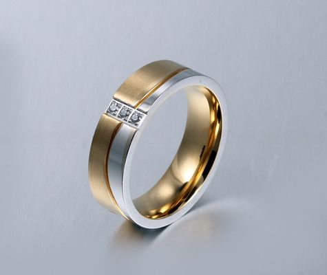 Engagement Wedding Rings Set 18K Gold Plated CZ Geometric Shape In Stainless Steel