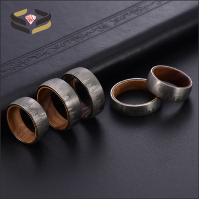 Black Forest Mountain Men'S Tungsten Wedding Band Diamond Shape 8mm With Whiskey Barrel Wood Liner