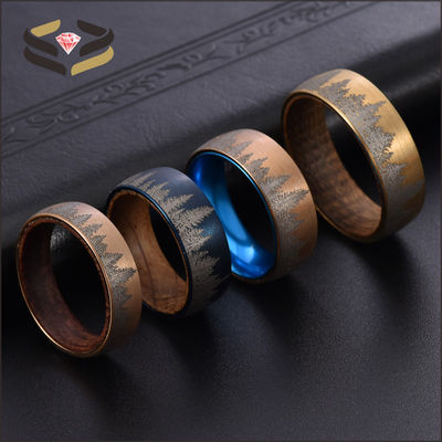 Black Forest Mountain Men'S Tungsten Wedding Band Diamond Shape 8mm With Whiskey Barrel Wood Liner