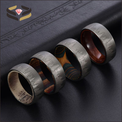 Black Forest Mountain Men'S Tungsten Wedding Band Diamond Shape 8mm With Whiskey Barrel Wood Liner