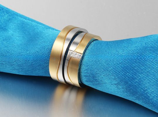 Engagement Wedding Rings Set 18K Gold Plated CZ Geometric Shape In Stainless Steel