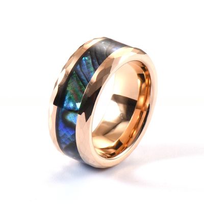 8mm Rose Gold Abalone Shell Inlay Tungsten Ring for Men's Engagement Wedding Christian