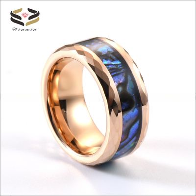 8mm Rose Gold Abalone Shell Inlay Tungsten Ring for Men's Engagement Wedding Christian