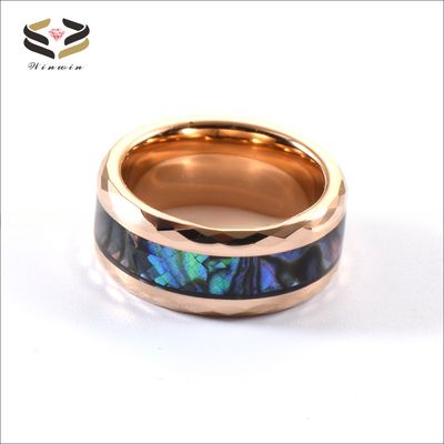 8mm Rose Gold Abalone Shell Inlay Tungsten Ring for Men's Engagement Wedding Christian