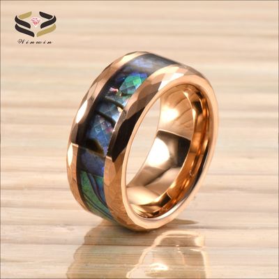 8mm Rose Gold Abalone Shell Inlay Tungsten Ring for Men's Engagement Wedding Christian