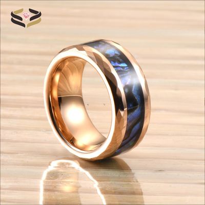 8mm Rose Gold Abalone Shell Inlay Tungsten Ring for Men's Engagement Wedding Christian