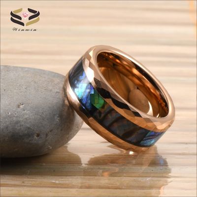 8mm Rose Gold Abalone Shell Inlay Tungsten Ring for Men's Engagement Wedding Christian