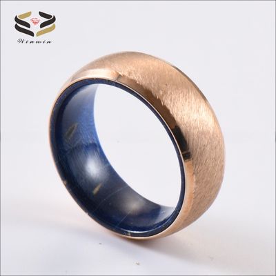 Geometric 8mm Brushed Stainless Steel Blue Purple Wood Ring for Wedding Engagement Anniversary Gift