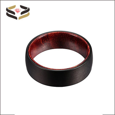 Mens Brushed Black Tungsten Wedding Ring Rosewood Inner 8mm With Invisible Setting
