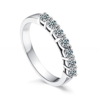 Round Cut 925 Sterling Silver Wedding Ring Moissanite Eternity Promise Ring For Woman