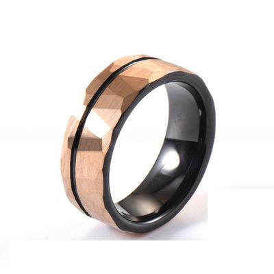 Jewelry Main Material Tungsten 8mm Black Rose Gold Faceted Ring for Geometric Engagement and Anniversary