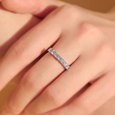 Round Cut 925 Sterling Silver Wedding Ring Moissanite Eternity Promise Ring For Woman