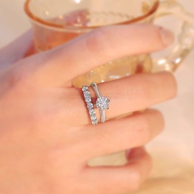 Round Cut 925 Sterling Silver Wedding Ring Moissanite Eternity Promise Ring For Woman