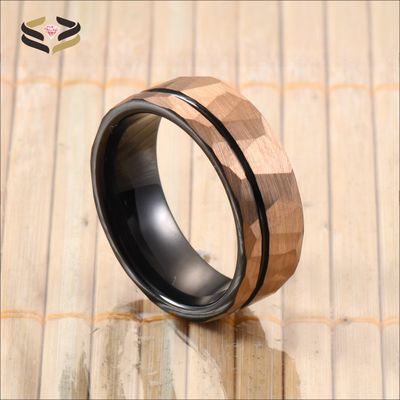 Jewelry Main Material Tungsten 8mm Black Rose Gold Faceted Ring for Geometric Engagement and Anniversary