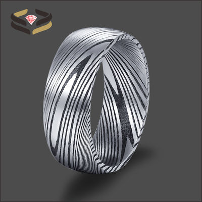 Black Plated Wedding Damascus Steel Rings Third Party Appraisal 8mm For Men