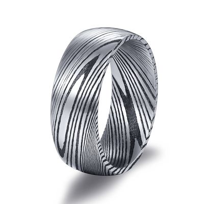 Black Plated Wedding Damascus Steel Rings Third Party Appraisal 8mm For Men