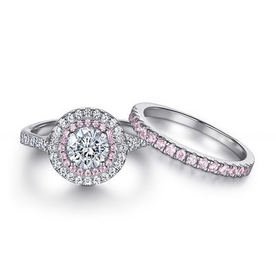 925 Sterling Silver Bridal Ring Sets Round Cut CZ Engagement Wedding Rings For Her
