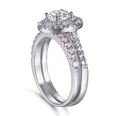 925 Sterling Silver Bridal Ring Sets Round Cut CZ Engagement Wedding Rings For Her