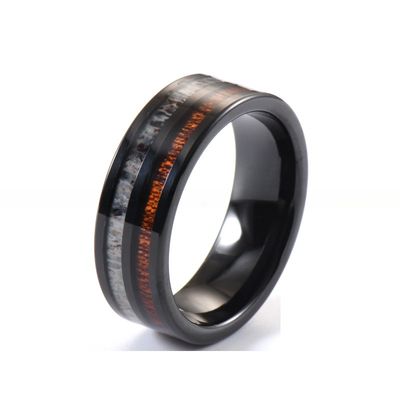 Channel Setting Inlay Technology 8mm Tungsten Carbide Koa Wood Antler Ring for Men and Women Wedding Band Jewelry