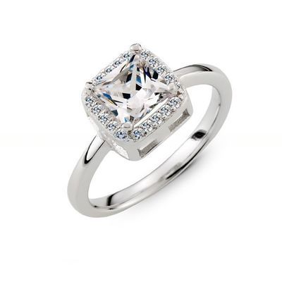 Women'S 925 Sterling Silver Square Solitaire Cubic Zirconia Engagement Ring With CZ