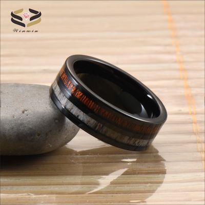 Channel Setting Inlay Technology 8mm Tungsten Carbide Koa Wood Antler Ring for Men and Women Wedding Band Jewelry