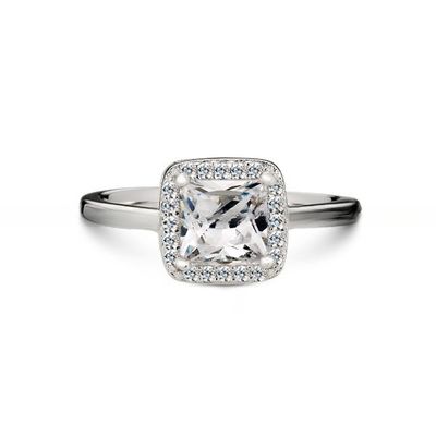 Women'S 925 Sterling Silver Square Solitaire Cubic Zirconia Engagement Ring With CZ