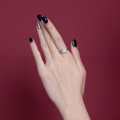 Women'S 925 Sterling Silver Square Solitaire Cubic Zirconia Engagement Ring With CZ