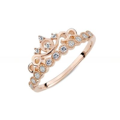 Princess Crown Cubic Zirconia Sterling Silver Rings Round Cut Rose Gold For Children