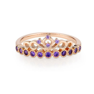 Princess Crown Cubic Zirconia Sterling Silver Rings Round Cut Rose Gold For Children