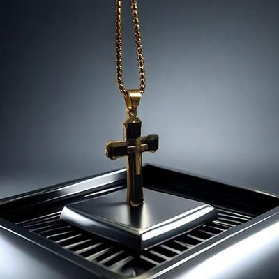 Stainless Steel Cross Pendant Necklace Large Gold Men's Masculine Jewelry