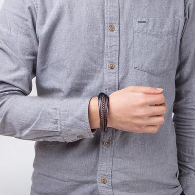 Clasp Closure Mens Leather Bracelet With Cowhide Multilayer Braided Design