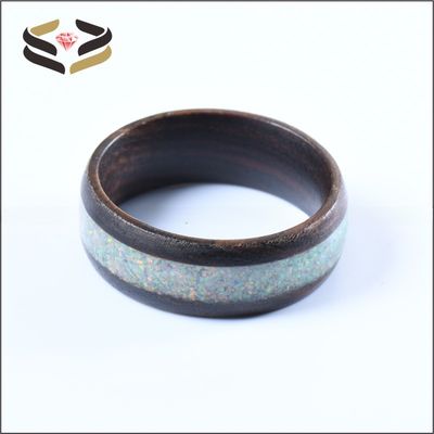 Wedding Nature Koa Wood Rings 8mm White Fire Opal Inlay With Invisible Setting
