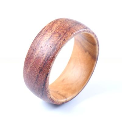 Third Party Appraisal Olive Inlay 8mm Nature Rose Wood Wedding Band with Invisible Setting Design