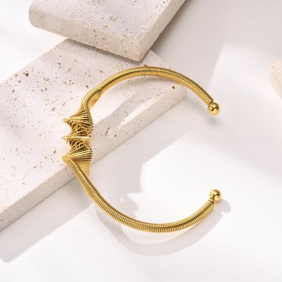 18K Gold Plated Stainless Steel Bangle Bracelets Spiral Adjustable For Women