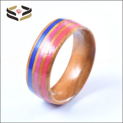 Third Party Appraisal Certificate Type 8mm Solid Wood Ring with Blue Pink and Rose Red Epoxy Inlay N/A Plating Color