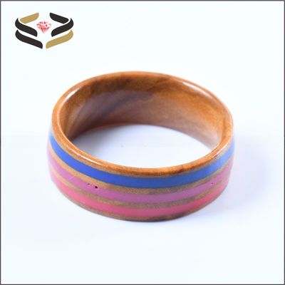 Third Party Appraisal Certificate Type 8mm Solid Wood Ring with Blue Pink and Rose Red Epoxy Inlay N/A Plating Color