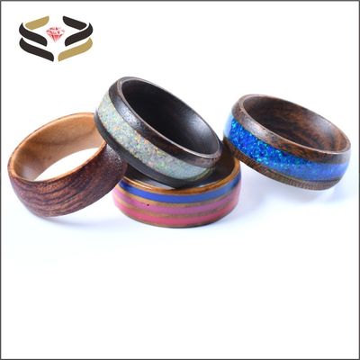 Third Party Appraisal Certificate Type 8mm Solid Wood Ring with Blue Pink and Rose Red Epoxy Inlay N/A Plating Color