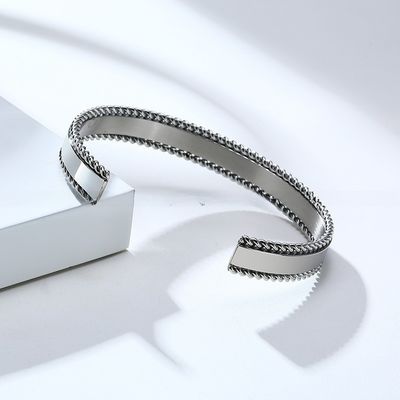 Geometric Stainless Steel Open Cuff Bangle Adjustable Twisted For Men