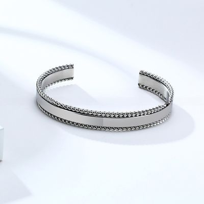 Geometric Stainless Steel Open Cuff Bangle Adjustable Twisted For Men
